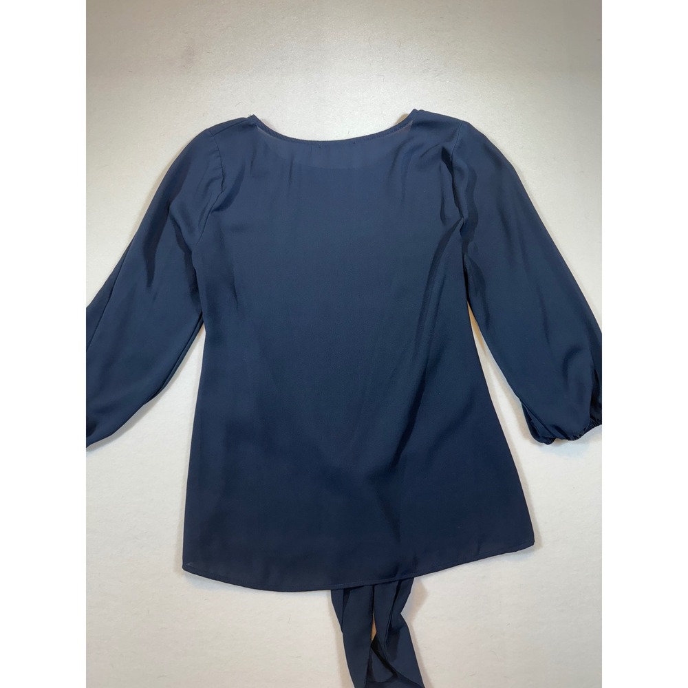 West Kei Women's Blue Long Sleeve Tie Front Blouse Top - Picture 2 of 4